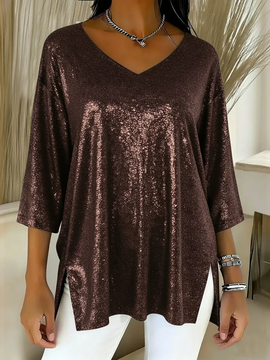 Elina™ - Shiny V-Neck Christmas Top