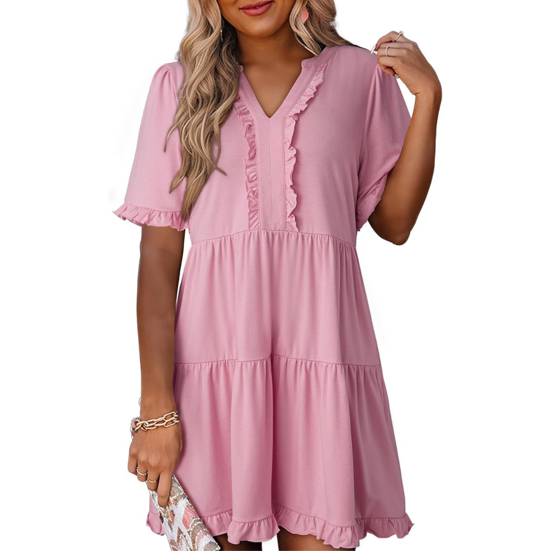 Shaila™ - Casual V-Neck Mini Dress