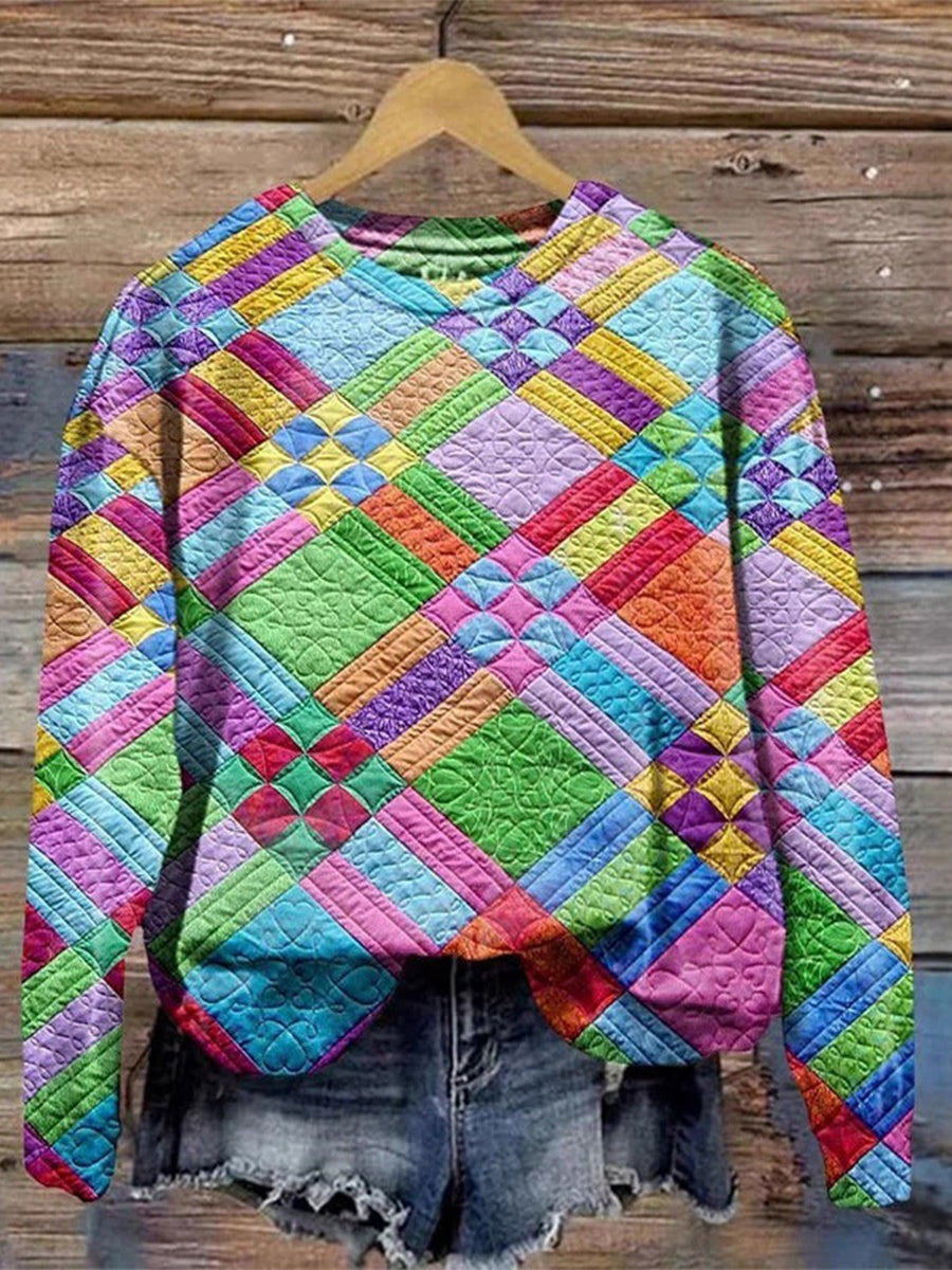 Marion™ - Colourful Geometric Print Crew Neck Sweatshirt