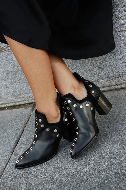ANKLE BOOT WITH STUDS AND WIDE HEEL