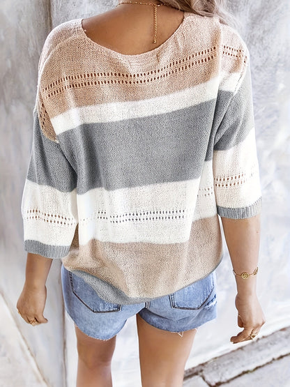 Olga™ - Casual Striped V-Neck Sweater
