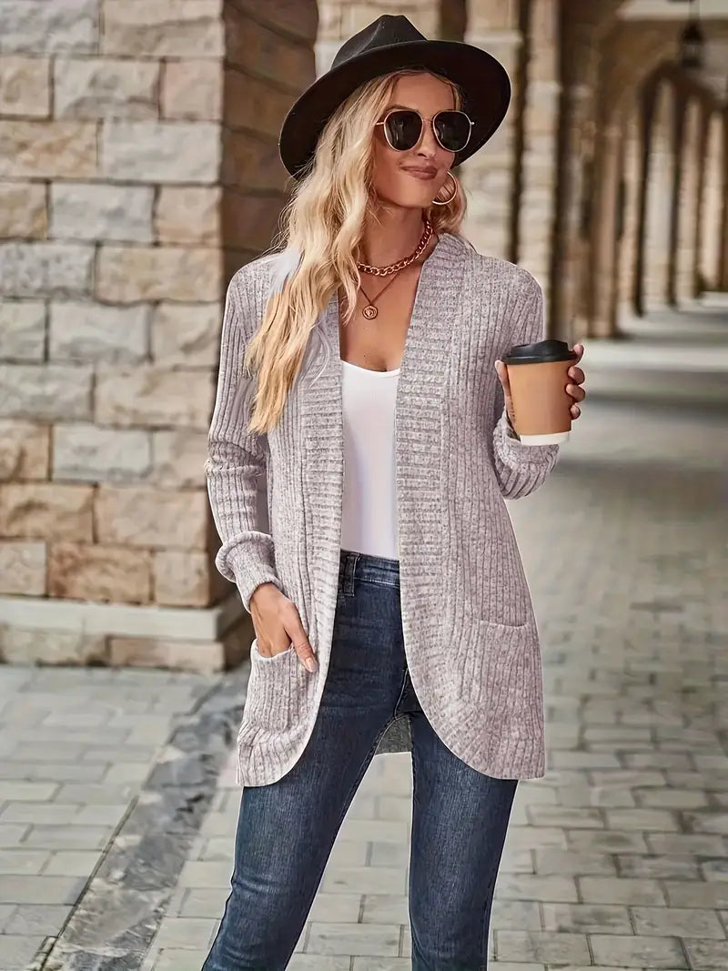 Neva™ - Elegant Ribbed Long Sleeve Cardigan