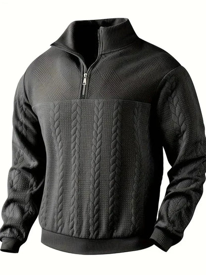 Brit & Boho™️ | Casual Jacquard Quarter-Zip Sweater