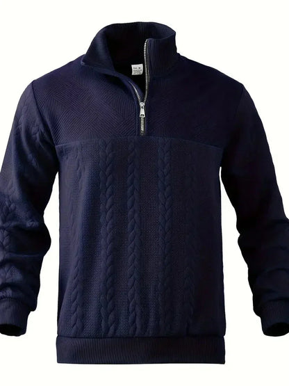 Brit & Boho™️ | Casual Jacquard Quarter-Zip Sweater