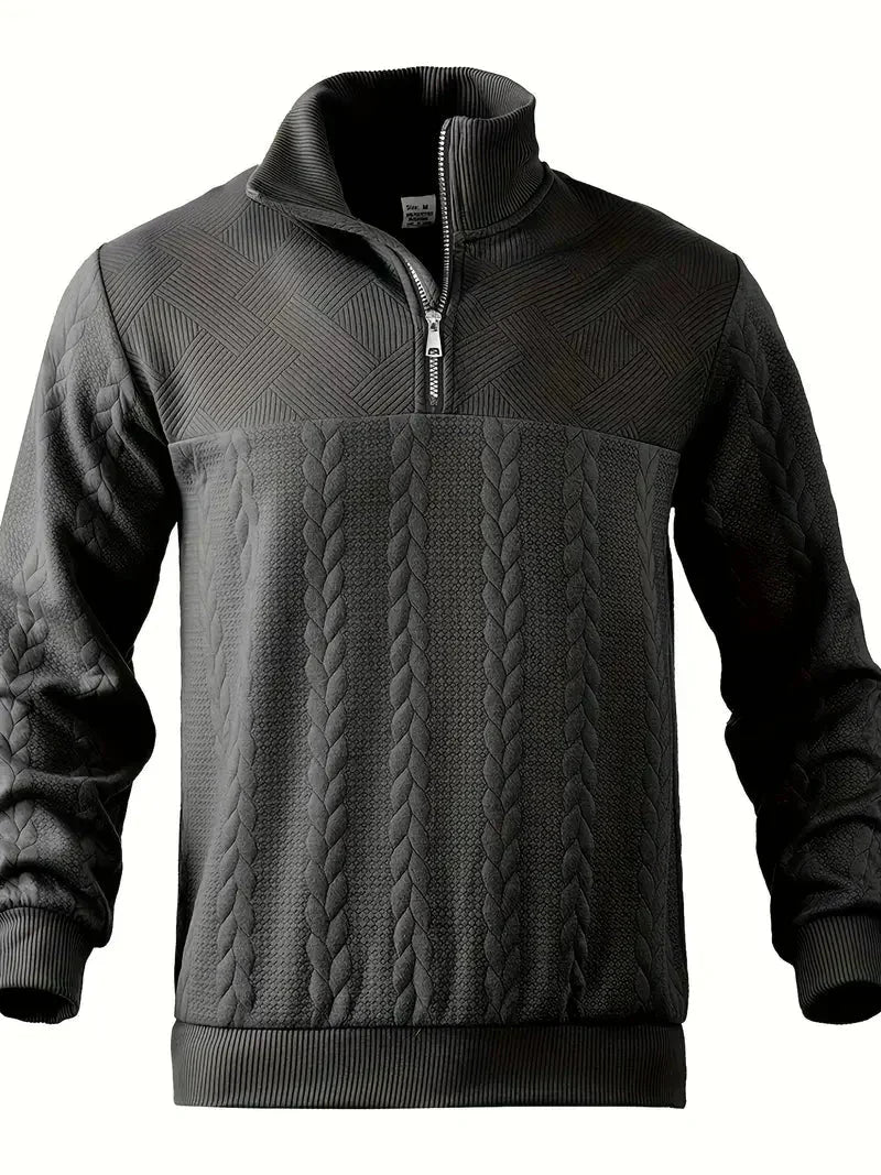 Brit & Boho™️ | Casual Jacquard Quarter-Zip Sweater