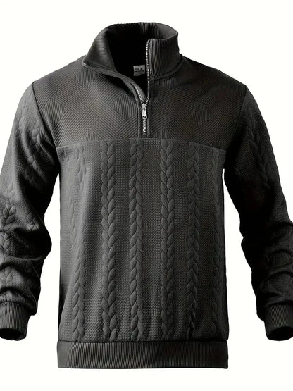 Brit & Boho™️ | Casual Jacquard Quarter-Zip Sweater