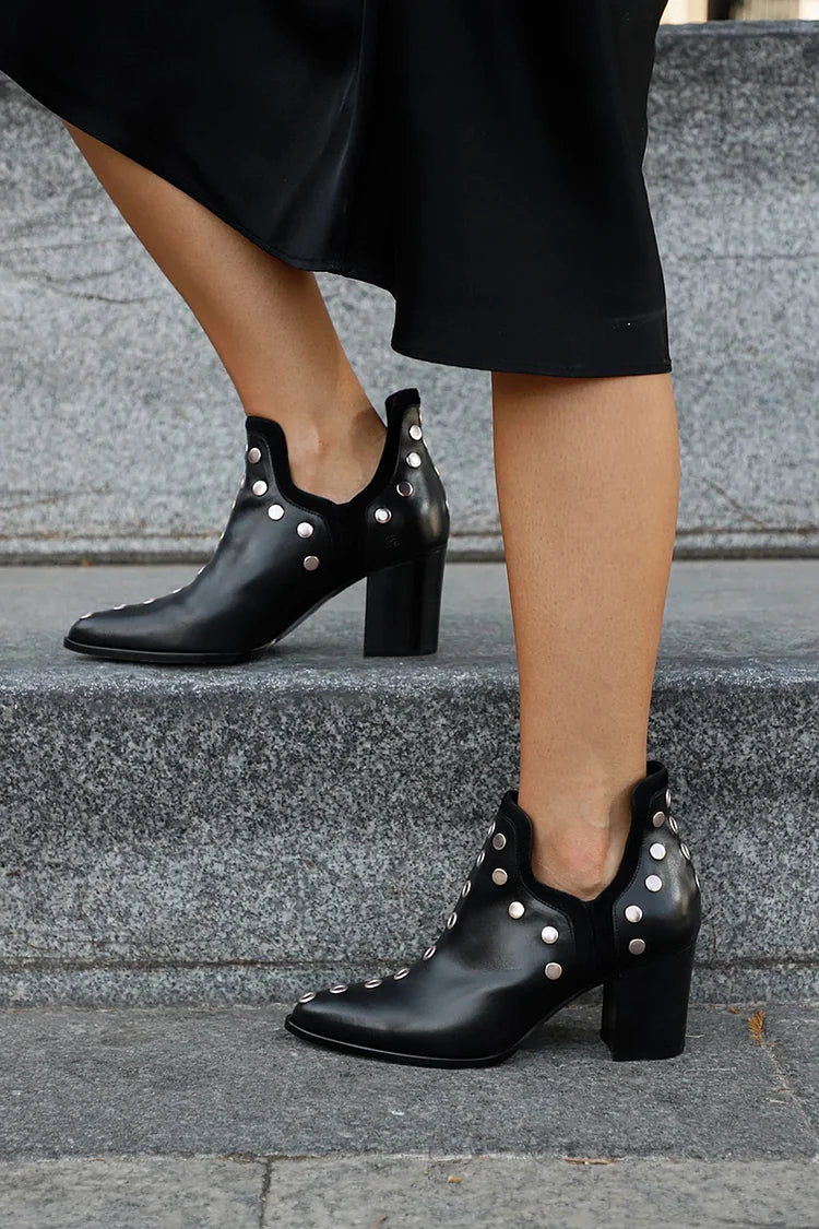 ANKLE BOOT WITH STUDS AND WIDE HEEL