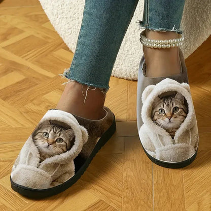 Adorable 3D Cat Face Cozy Slip-On Slippers