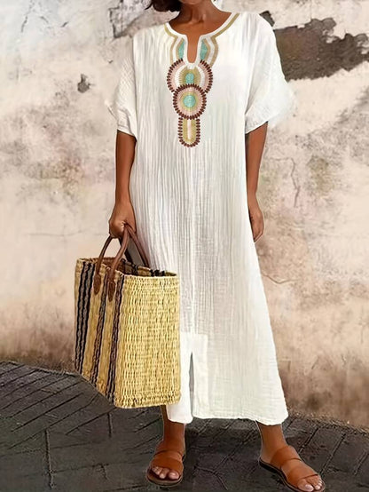 Demi™ - Boho Maxi Split Dress with Neckline