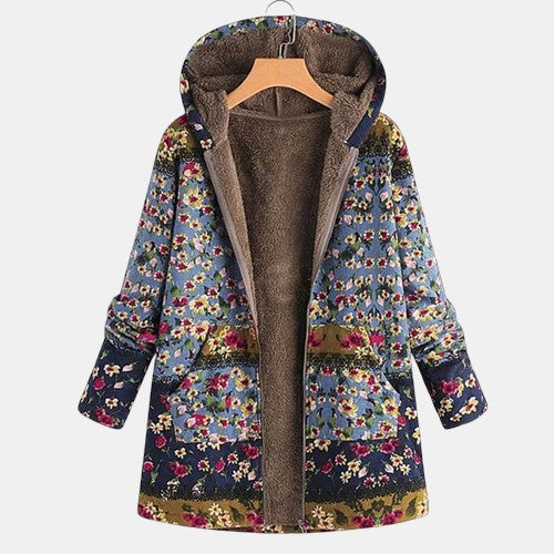 Elena | Boho Floral Sherpa Hooded Coat