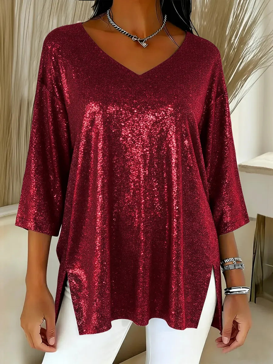 Elina™ - Shiny V-Neck Christmas Top