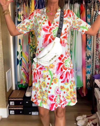 Federica™ - Dress with Short Sleeves and Floral Print