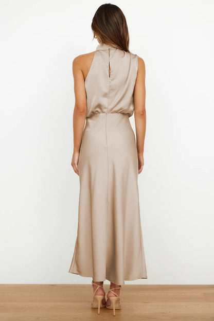 Carlina™ - Long Satin Dress with Halterneck