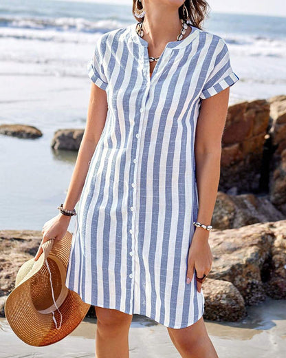 Martine™ - Elegant Striped Shirt Dress