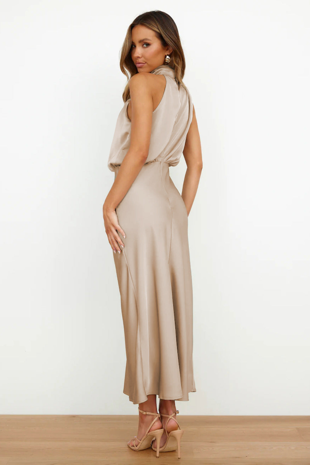 Carlina™ - Long Satin Dress with Halterneck