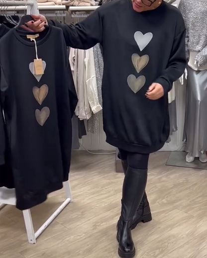 Francine™ - Women's Long Sleeve Heart Print Sweatshirt