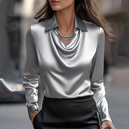Olive™ - Elegant Satin Blouse with Draped Neckline