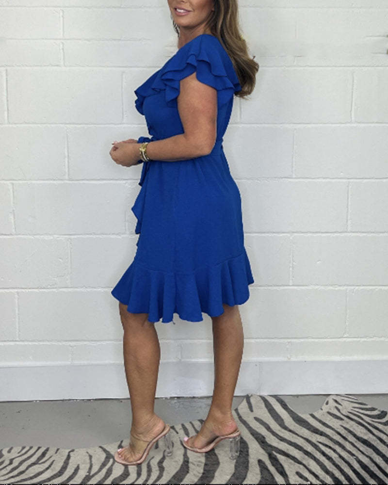 Rachel™ - Elegant V-Neck Ruffle Dress