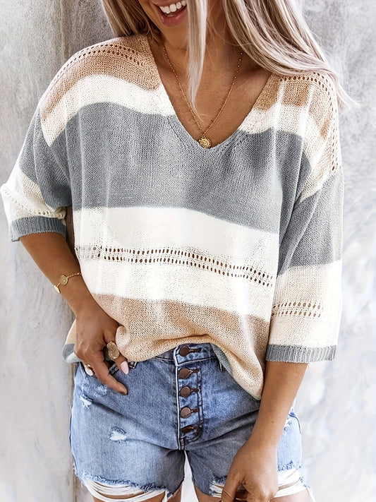 Olga™ - Casual Striped V-Neck Sweater