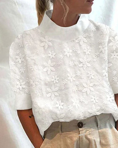 Doutzen™ - Women's Lace Trim Half-Sleeve Blouse