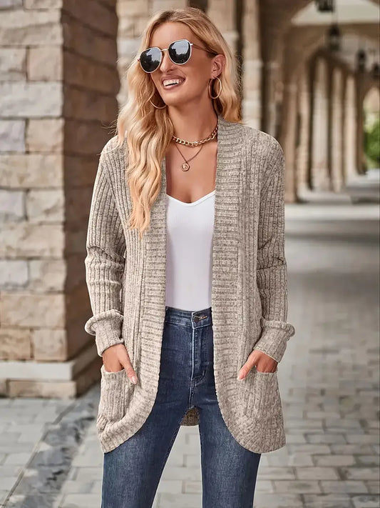 Neva™ - Elegant Ribbed Long Sleeve Cardigan