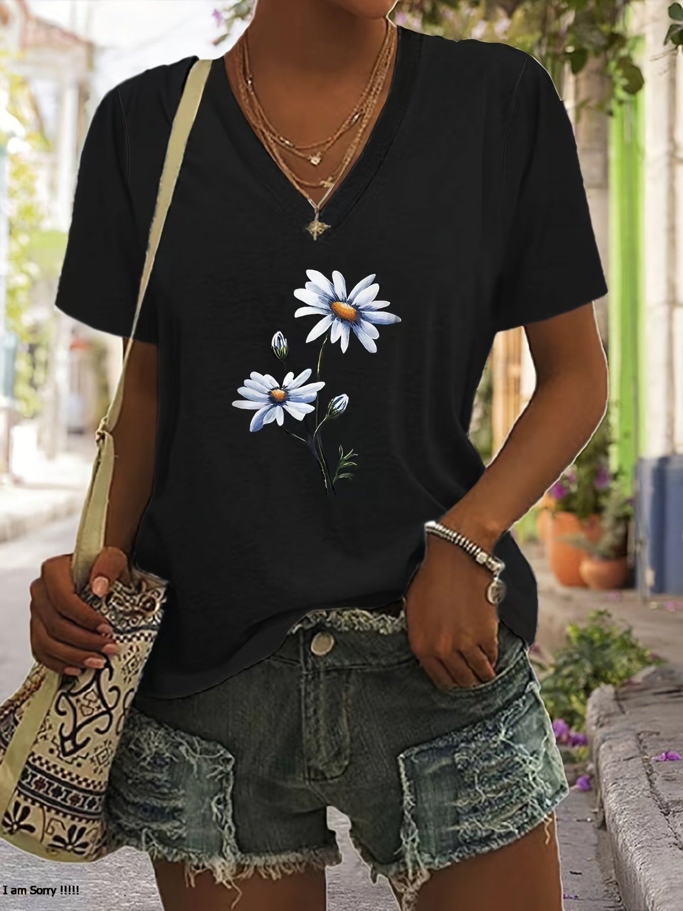 Celine™ - Floral V-Neck Tee