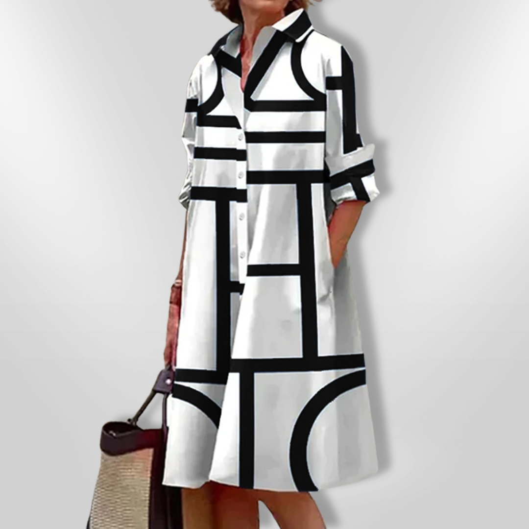 Helena™ - Timeless Geometric Patterned Midi Dress