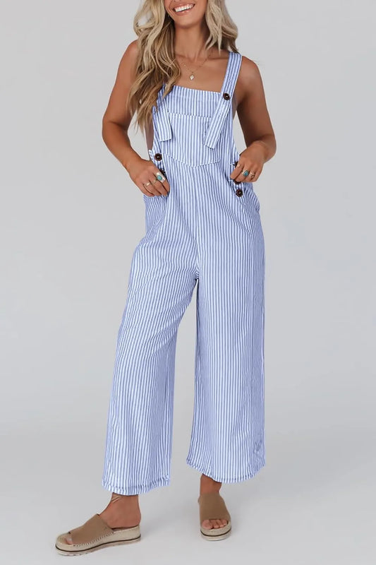 Erin™ - Women's Button Striped Wide Leg Jumpsuit