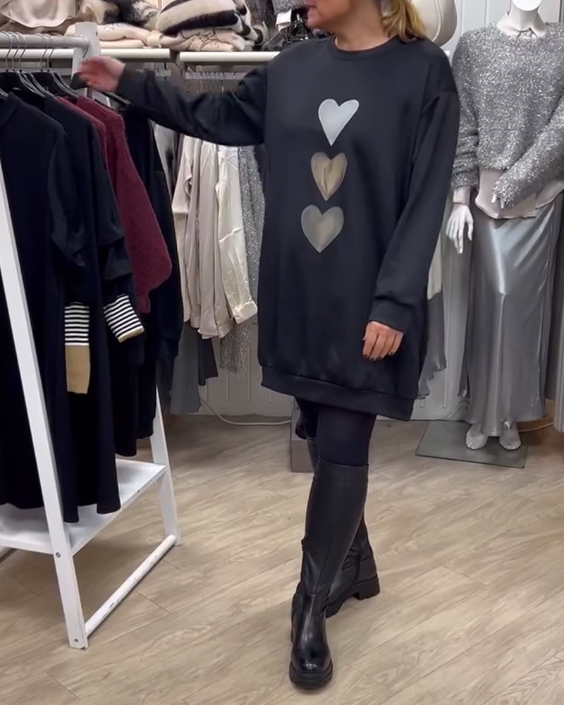 Francine™ - Women's Long Sleeve Heart Print Sweatshirt