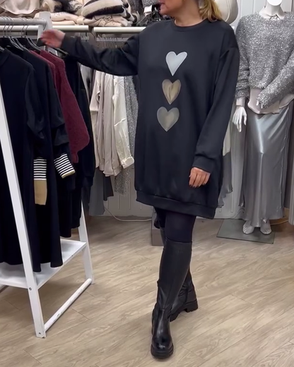 Francine™ - Women's Long Sleeve Heart Print Sweatshirt