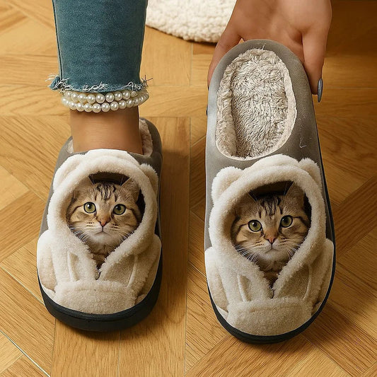 Adorable 3D Cat Face Cozy Slip-On Slippers