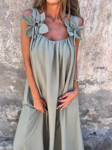 Stacey™ - Floral Dress with U-shaped Neckline