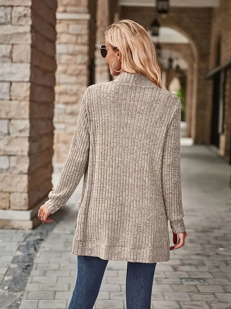 Neva™ - Elegant Ribbed Long Sleeve Cardigan