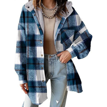 Tallulah™ - Relaxed Fit Hooded Jacket in Check Pattern