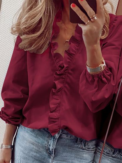 Aria™ - V-Neck Shirt with Ruffle Detail