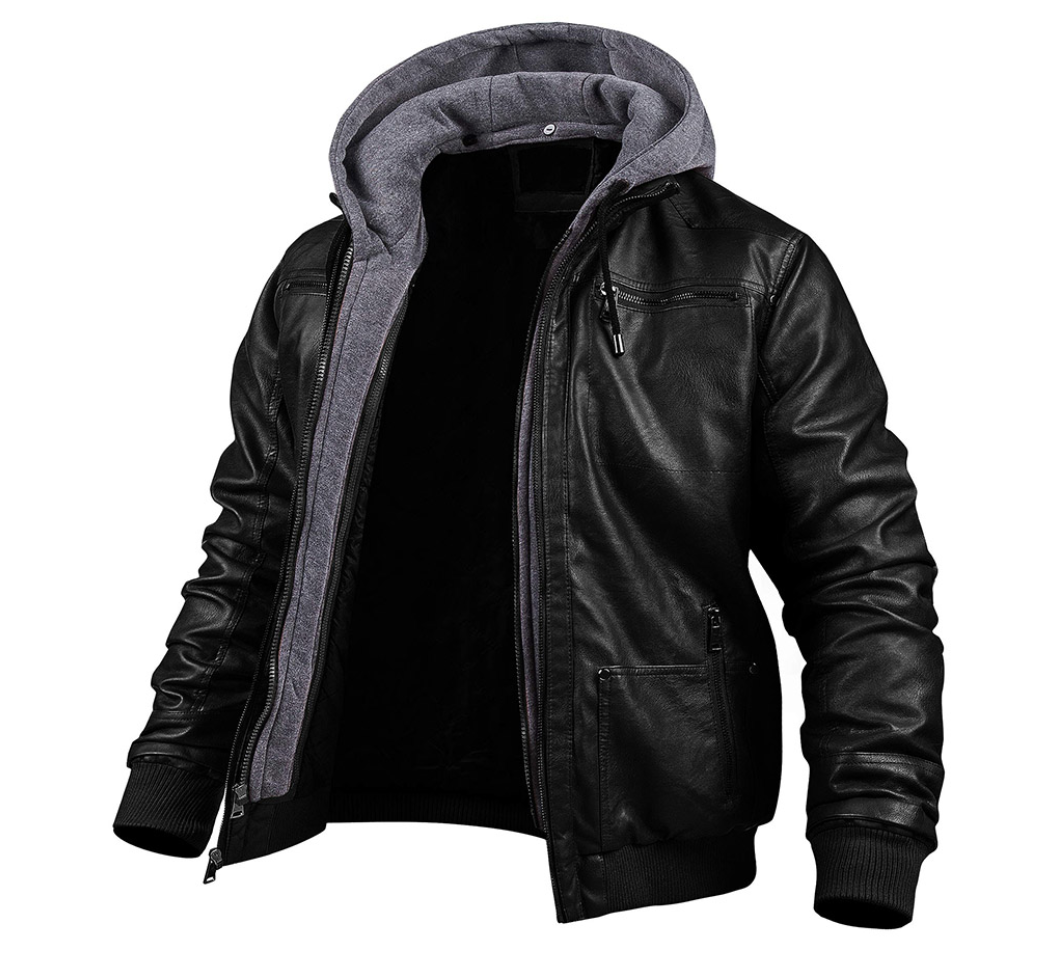 Chic Premium Leather Hooded Winter Jacket