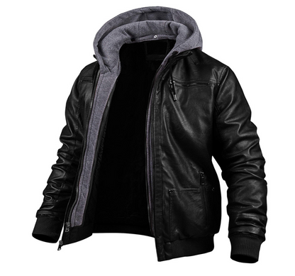 Chic Premium Leather Hooded Winter Jacket
