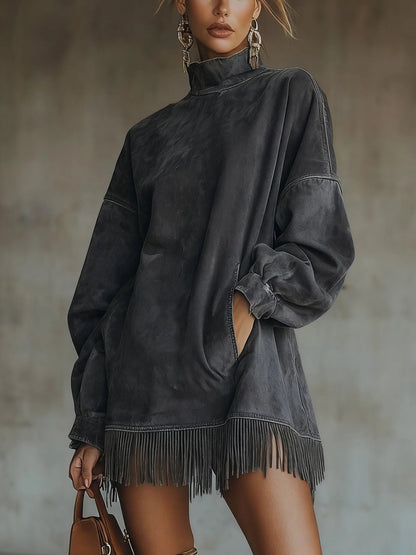 Mara™ - Cozy Suede Fringe Dress