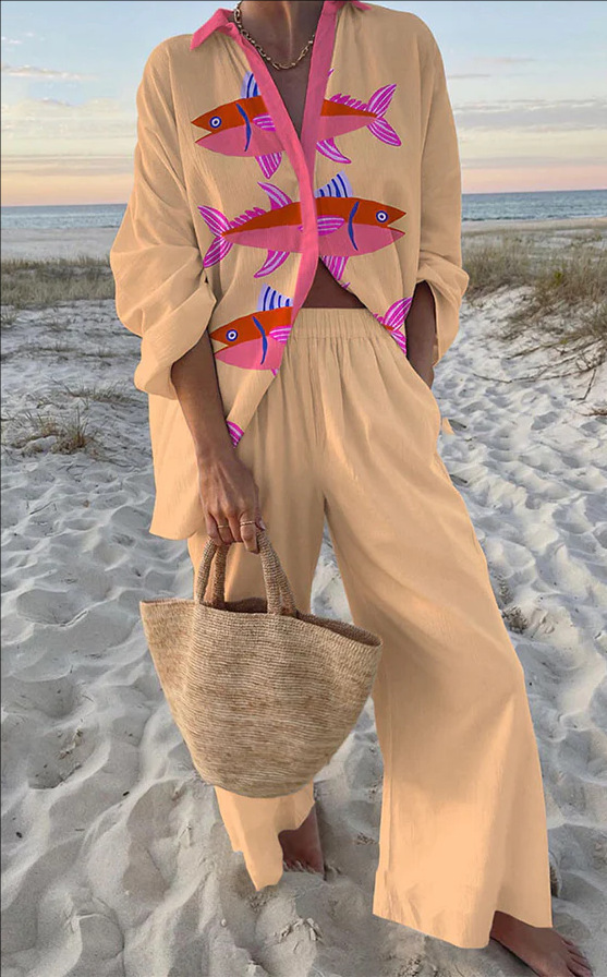 Evalisse™ | Pink Fish Print Lingerie Set