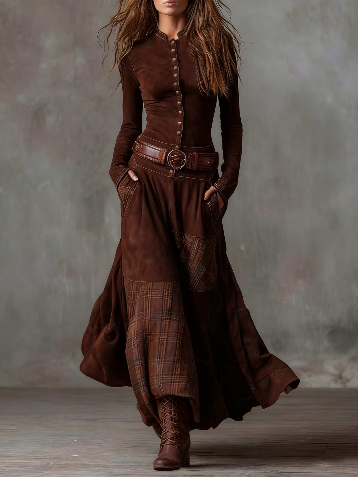 Helena™ - Belted Suede Maxi Dress