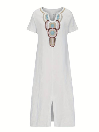 Demi™ - Boho Maxi Split Dress with Neckline