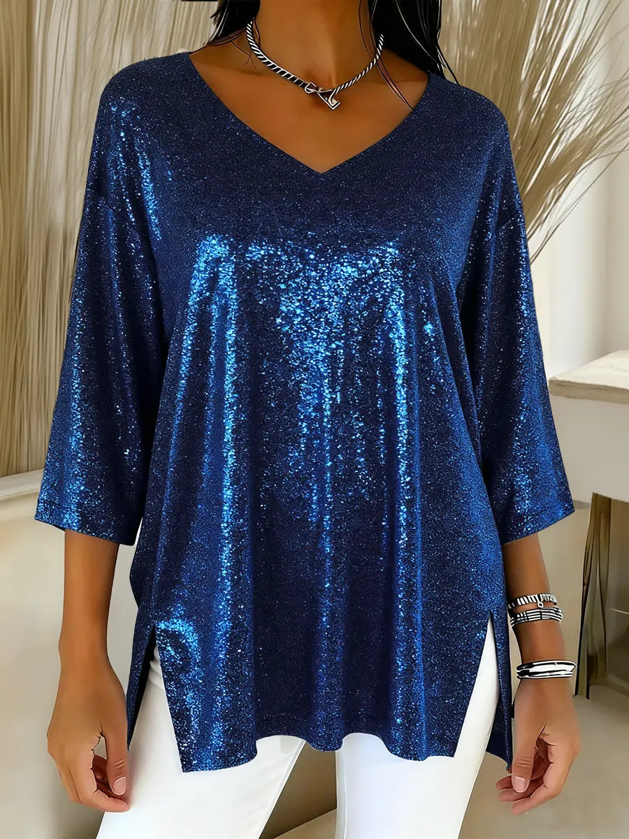 Elina™ - Shiny V-Neck Christmas Top