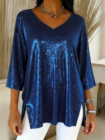 Elina™ - Shiny V-Neck Christmas Top