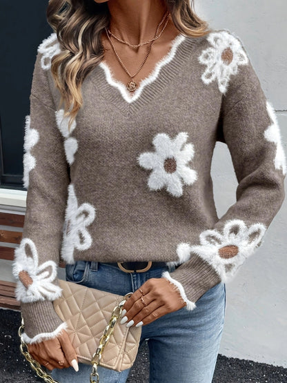 Lory™ - Elegant V-Neck Floral Sweater