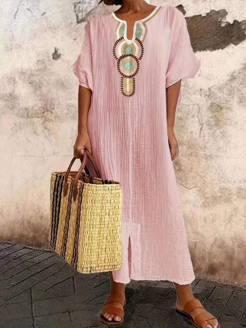 Demi™ - Boho Maxi Split Dress with Neckline