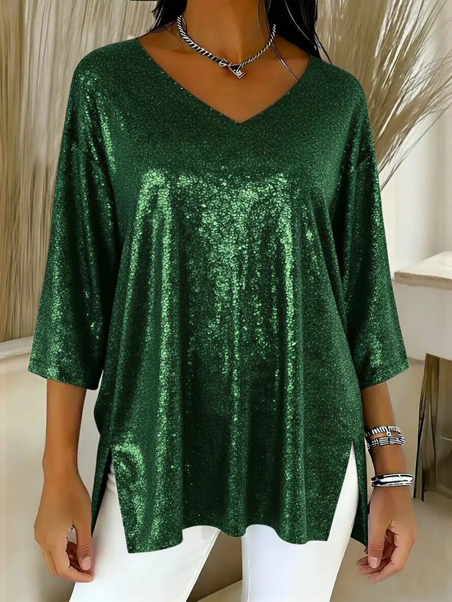Elina™ - Shiny V-Neck Christmas Top