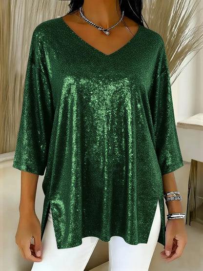 Elina™ - Shiny V-Neck Christmas Top