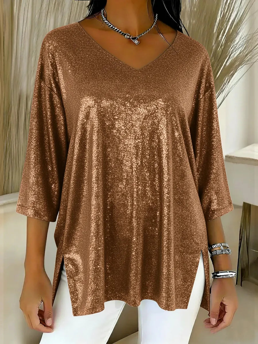 Elina™ - Shiny V-Neck Christmas Top