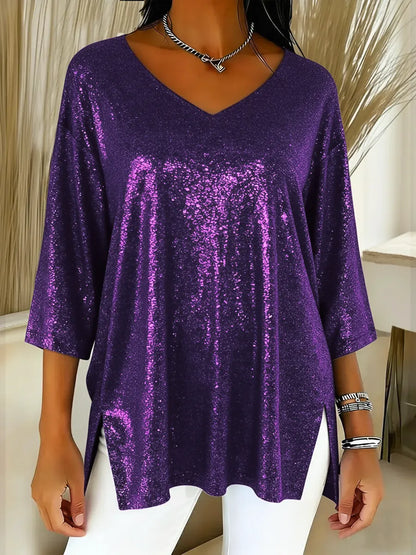 Elina™ - Shiny V-Neck Christmas Top