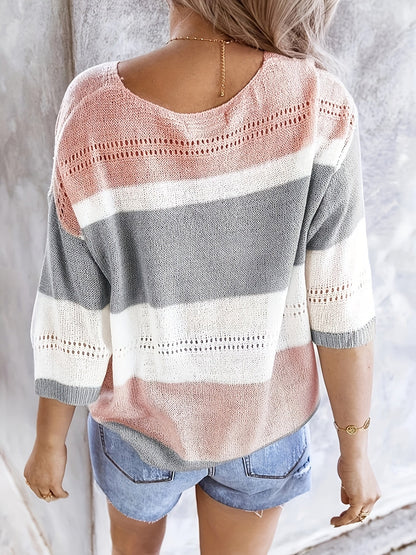 Olga™ - Casual Striped V-Neck Sweater